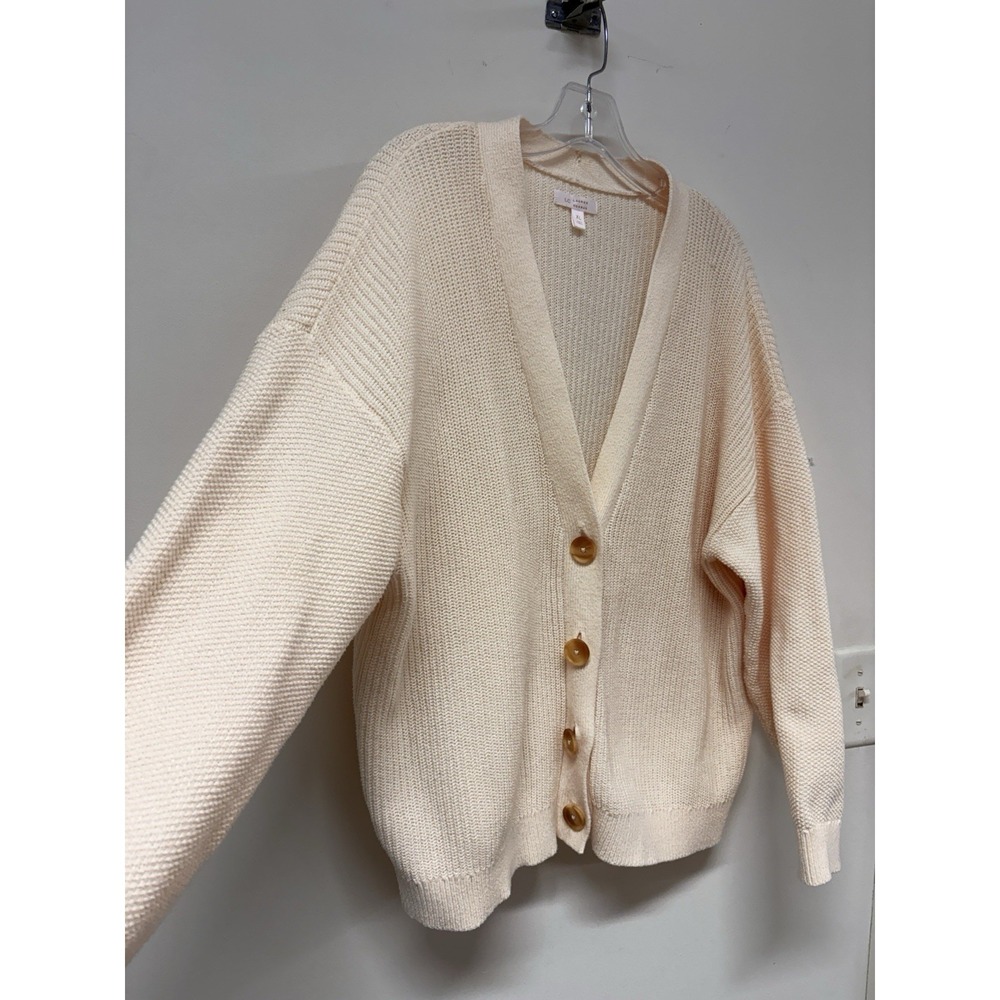 LC Lauren Conrad Women's Textured Cardigan Sweater L - Cream Chunky Knit 90's - Picture 3 of 14